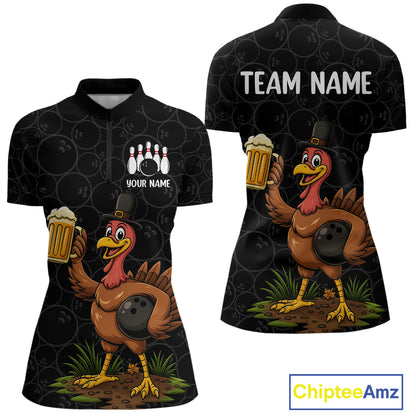 Funny Turkey Bowling Beer Thanksgiving Black Camo Custom Team bowling jerseys Women, bowling gifts NQS10974