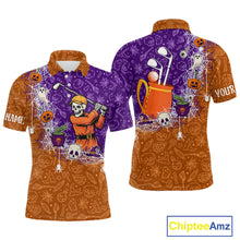 Load image into Gallery viewer, Halloween Skull Playing Golf Mens Golf Polo Shirt Custom Halloween golf outfit For Men Golf Gifts NQS10340