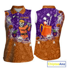 Load image into Gallery viewer, Halloween Skull Playing Golf Sleeveless Polo Shirt Custom Halloween golf outfit For Ladies Golf Gifts NQS10340