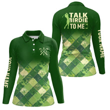 Load image into Gallery viewer, Funny Womens golf polo shirt custom green argyle pattern golf shirts for ladies talk birdie to me NQS7374