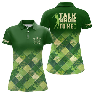 Funny Womens golf polo shirt custom green argyle pattern golf shirts for ladies talk birdie to me NQS7374