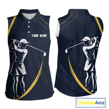 Load image into Gallery viewer, Personalized Women sleeveless polo shirt Custom ladies golf outfits, unique golf gifts | Navy NQS10202