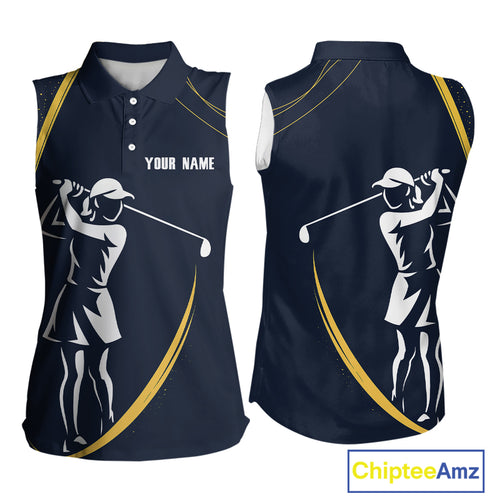 Personalized Women sleeveless polo shirt Custom ladies golf outfits, unique golf gifts | Navy NQS10202