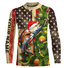 Load image into Gallery viewer, Personalized Christmas Redfish fishing American flag patriotic Performance long sleeve Fishing Shirts NQS9071