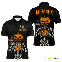 Load image into Gallery viewer, Black and Orange Halloween disc golf skull custom Men disc golf polo shirts, disc golf gifts NQS10788