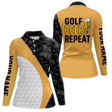 Load image into Gallery viewer, Funny Black golf skull camo Womens golf polo shirts custom golf beer repeat, womens golf attire NQS6749