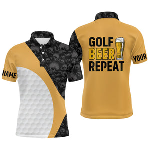 Funny Black golf skull camo Men golf polo shirts custom golf beer repeat, mens golf attire NQS6749