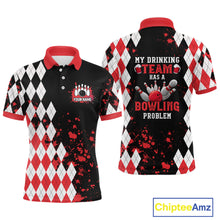 Load image into Gallery viewer, Red argyle pattern Retro Bowling Shirts For Men Custom My drinking team has a bowling problem NQS9825