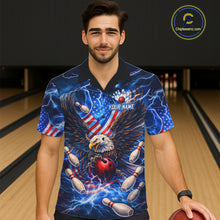 Load image into Gallery viewer, US Flag Eagle Bowling Hawaiian Shirt Custom Blue Lightning Thunder Patriotic Team Bowling Jerseys NQS11581