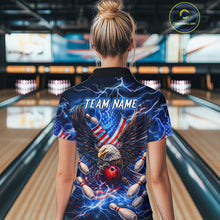 Load image into Gallery viewer, US Flag Eagle Bowling Shirts for Women Custom Blue Lightning Thunder Patriotic Team Bowling Jerseys NQS11581