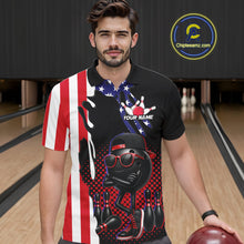 Load image into Gallery viewer, Personalized American flag bowling jersey funny bowling shirts, patriotic bowling outfits for men NQS11383
