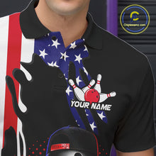 Load image into Gallery viewer, Personalized American flag bowling jersey funny bowling shirts, patriotic bowling outfits for men NQS11383
