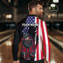 Load image into Gallery viewer, Personalized American flag bowling jersey funny bowling shirts, patriotic bowling outfits for men NQS11383