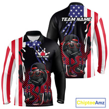 Load image into Gallery viewer, Personalized American flag bowling jersey funny bowling shirts, patriotic bowling outfits for men NQS11383