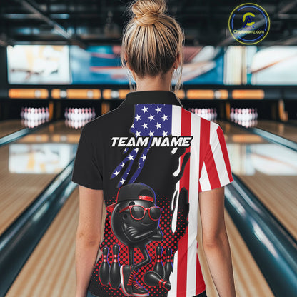 Personalized American flag bowling jersey funny bowling shirts, patriotic bowling outfits for women NQS11383