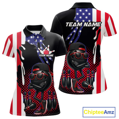 Personalized American flag bowling jersey funny bowling shirts, patriotic bowling outfits for women NQS11383