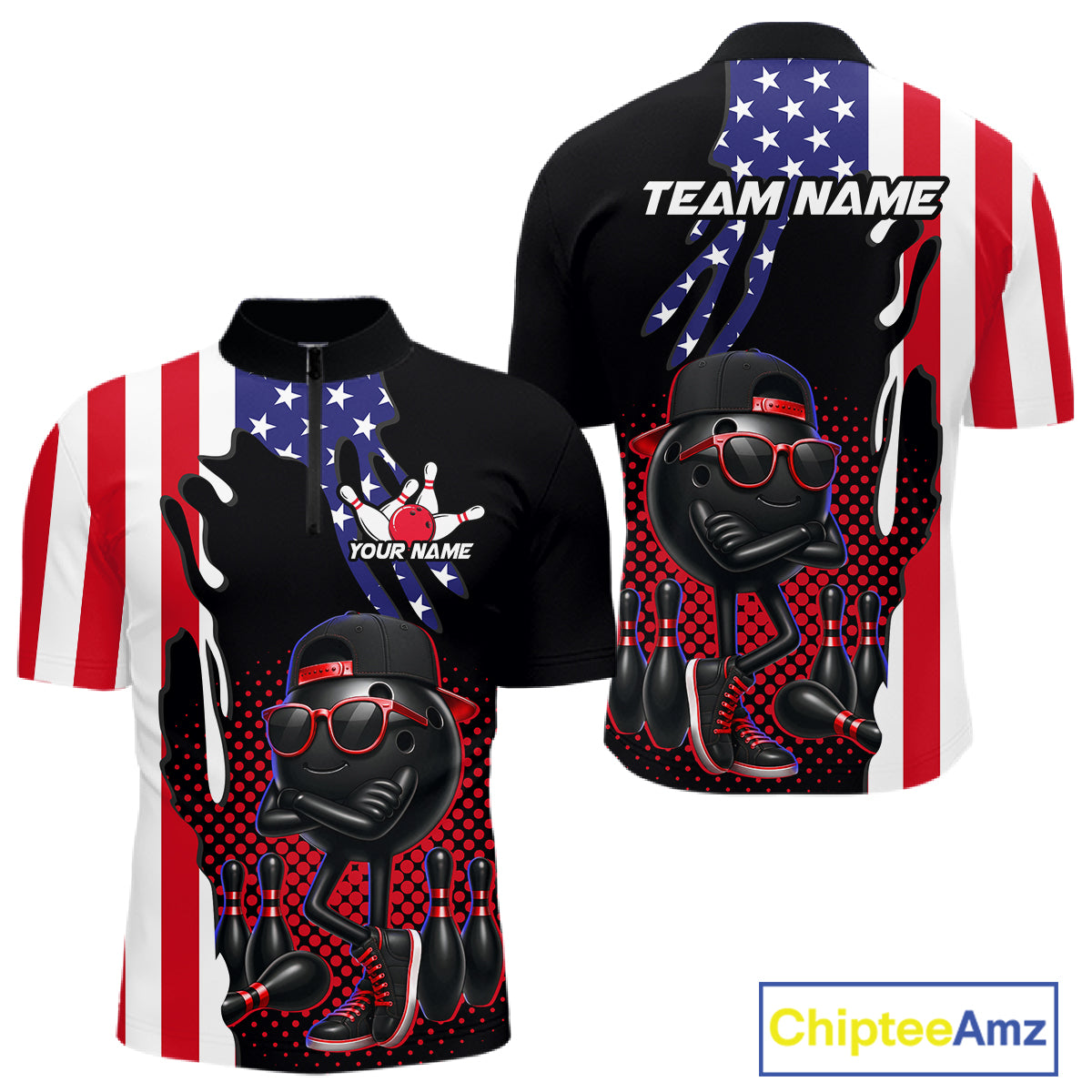 Personalized American flag bowling jersey funny bowling shirts, patriotic bowling outfits for men NQS11383