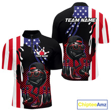 Load image into Gallery viewer, Personalized American flag bowling jersey funny bowling shirts, patriotic bowling outfits for men NQS11383