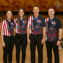 Load image into Gallery viewer, Personalized American flag bowling jersey funny bowling shirts, patriotic bowling outfits for men NQS11383