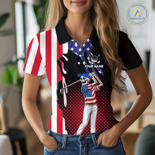 Load image into Gallery viewer, Personalized US flag golf shirts funny skull women's patriotic golf shirts custom ladies golf apparel NQS11384