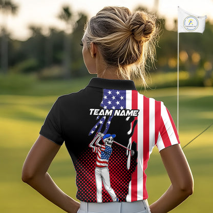 Personalized US flag golf shirts funny skull women's patriotic golf shirts custom ladies golf apparel NQS11384