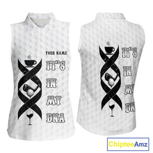 Load image into Gallery viewer, Black and White Women Sleeveless Polo Shirt custom It&#39;s in my DNA coffee golf wine ladies golf outfit NQS10390