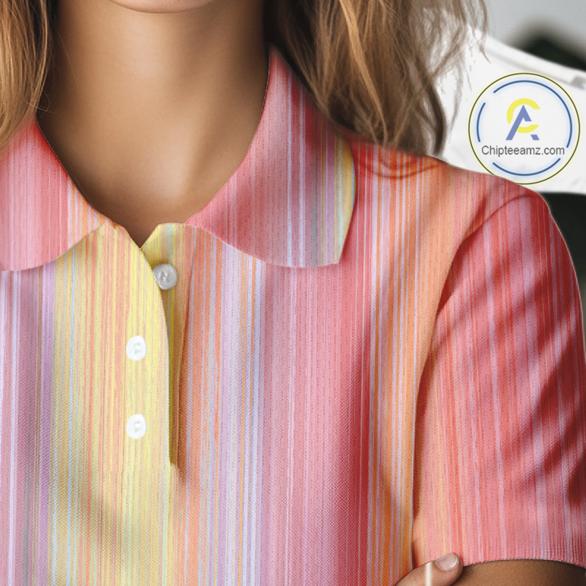 Colorful rainbow stripe pattern Women golf polo shirt custom best golf apparel for ladies NQS10406