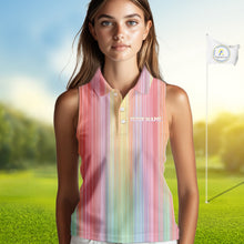 Load image into Gallery viewer, Colorful rainbow stripe pattern Women Sleeveless polo shirt custom best golf apparel for ladies NQS10406