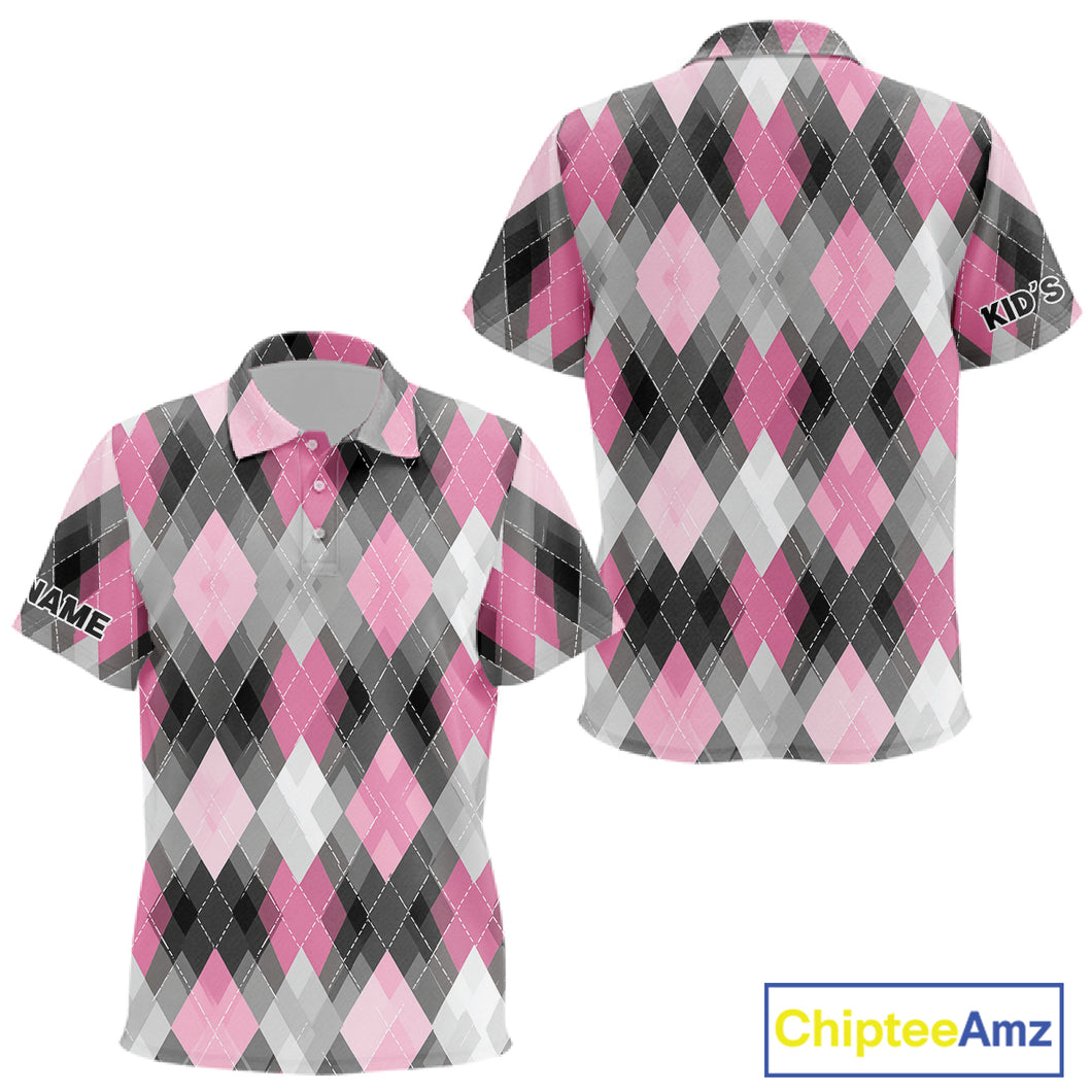 Pink argyle pattern Kid golf polo shirt custom best team golf shirts, golfing gifts NQS10407