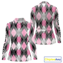 Load image into Gallery viewer, Pink argyle pattern Womens golf polo shirt custom best team golf shirts, golfing gifts NQS10407