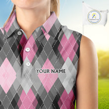 Load image into Gallery viewer, Pink argyle pattern Women Sleeveless polo shirt custom best team golf shirts, golfing gifts NQS10407