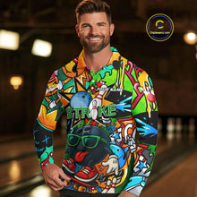 Load image into Gallery viewer, Custom Funny colorful pattern Bowling Team Polo, Quarter Zip Shirt For Men, Mens Bowling Jersey NQS10094