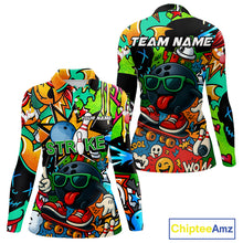 Load image into Gallery viewer, Custom Funny colorful pattern Bowling Team Polo, Quarter Zip Shirt For Women, Ladies Bowling Jersey NQS10094