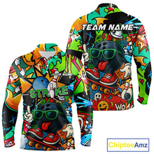 Load image into Gallery viewer, Custom Funny colorful pattern Bowling Team Polo, Quarter Zip Shirt For Men, Mens Bowling Jersey NQS10094