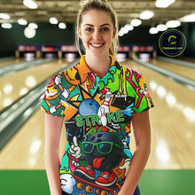 Load image into Gallery viewer, Custom Funny colorful pattern Bowling Team Polo, Quarter Zip Shirt For Women, Ladies Bowling Jersey NQS10094