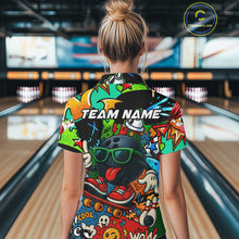 Load image into Gallery viewer, Custom Funny colorful pattern Bowling Team Polo, Quarter Zip Shirt For Women, Ladies Bowling Jersey NQS10094
