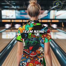 Load image into Gallery viewer, Custom Funny colorful pattern Bowling Team Polo, Quarter Zip Shirt For Women, Ladies Bowling Jersey NQS10094