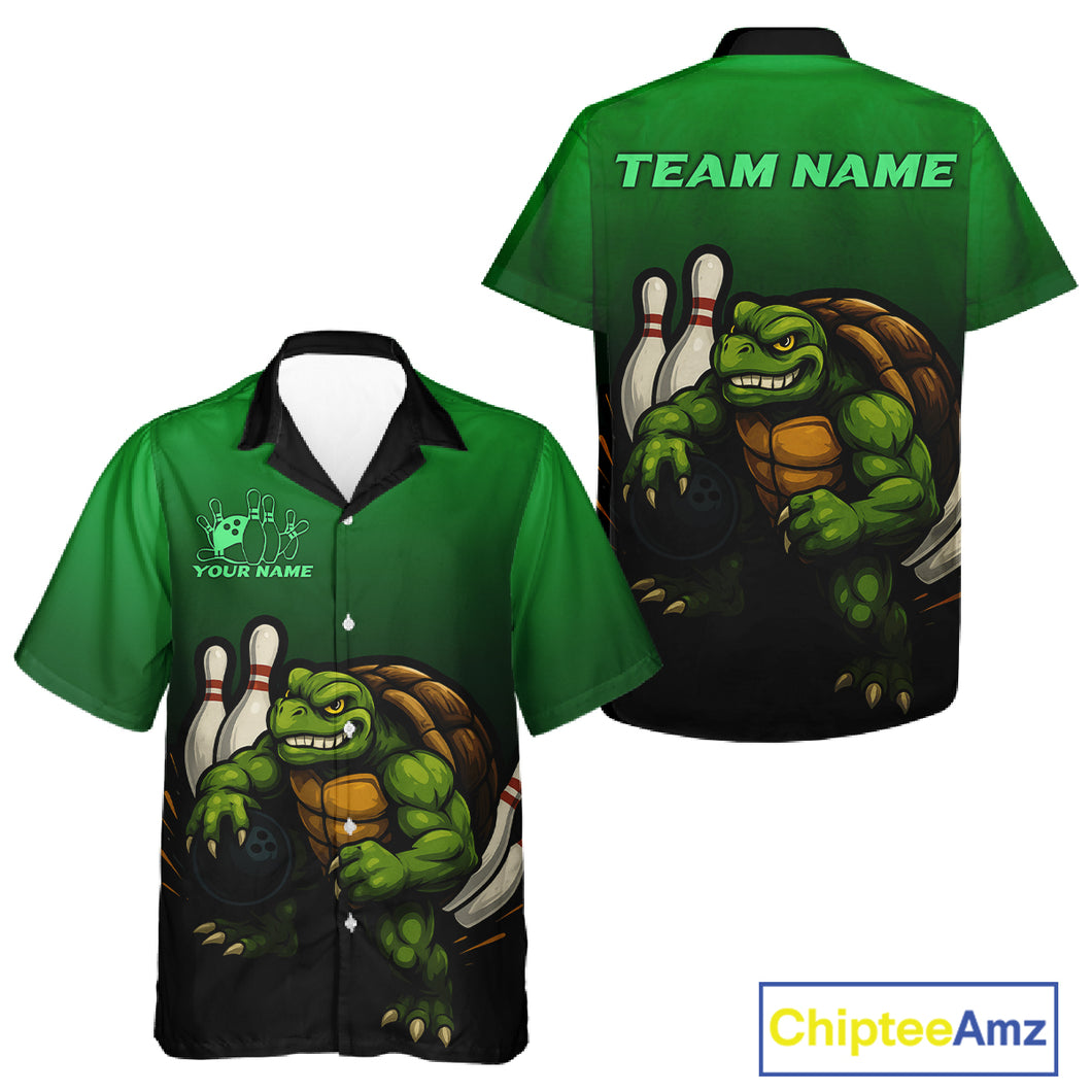Custom Green Turtle Bowling Hawaiian Shirt, tournament Team Hawaiian league bowling shirts NQS10624