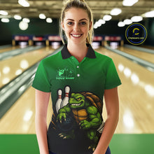 Load image into Gallery viewer, Custom Green Turtle Bowling Polo, Quarter Zip shirts For Women, Bowling tournament Team Jerseys NQS10624