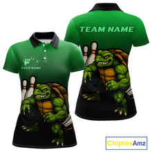 Load image into Gallery viewer, Custom Green Turtle Bowling Polo, Quarter Zip shirts For Women, Bowling tournament Team Jerseys NQS10624