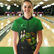 Load image into Gallery viewer, Custom Green Turtle Bowling Polo, Quarter Zip shirts For Women, Bowling tournament Team Jerseys NQS10624