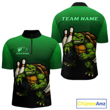 Load image into Gallery viewer, Custom Green Turtle Bowling Polo, Quarter Zip shirts For Men, Bowling tournament Team Jerseys NQS10624