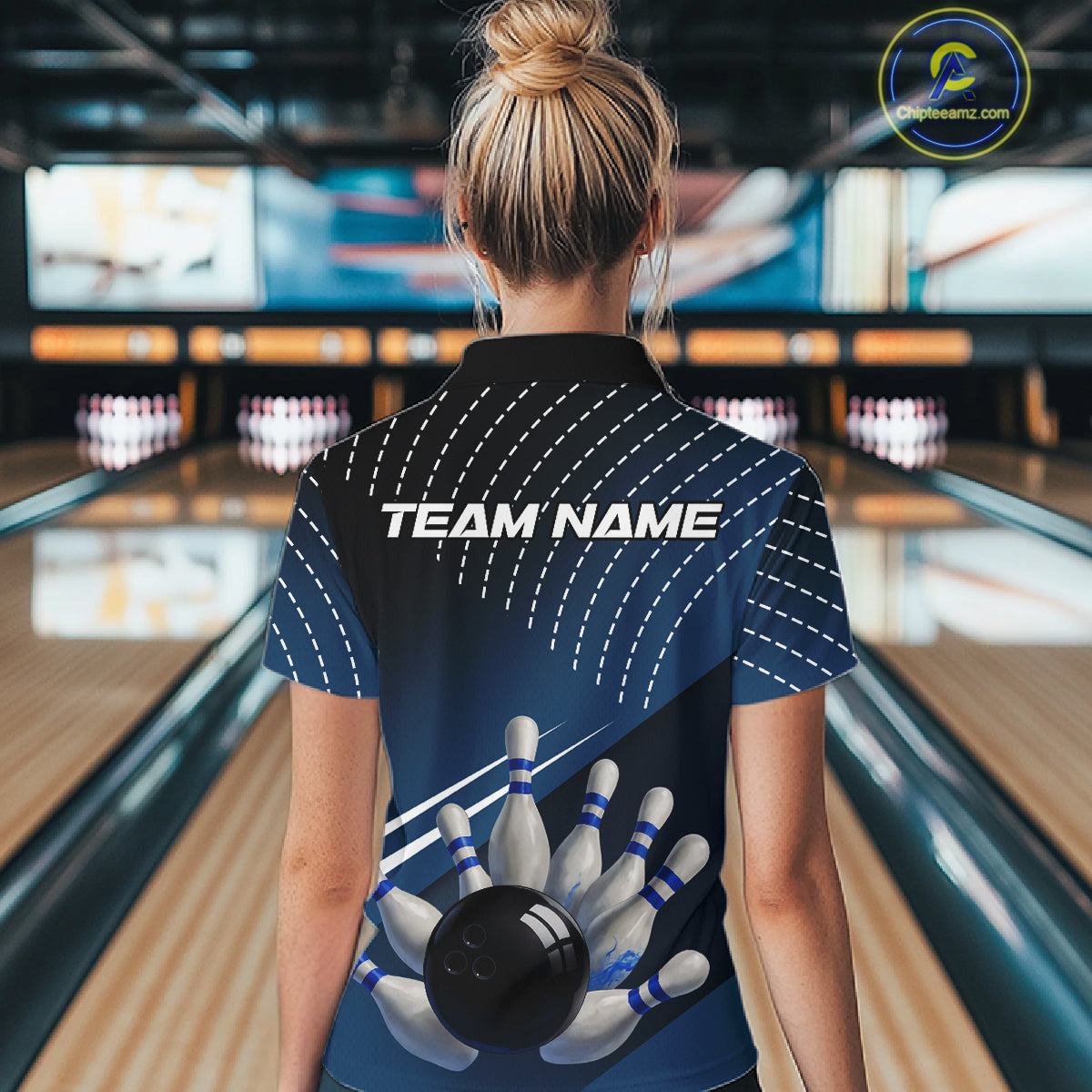 Black and Blue Bowling Polo, Quarter Zip shirts For Women Custom Bowling tournament Team Jerseys NQS10625