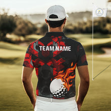 Load image into Gallery viewer, Black and Red Camo Flame Golf Ball Custom Men golf polo shirt, personalized golf top for men NQS10100