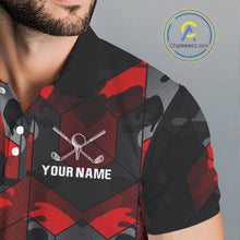 Load image into Gallery viewer, Black and Red Camo Flame Golf Ball Custom Men golf polo shirt, personalized golf top for men NQS10100
