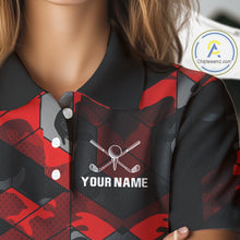 Load image into Gallery viewer, Black and Red Camo Flame Golf Ball Custom Women golf polo shirts, personalized golf top for ladies NQS10100