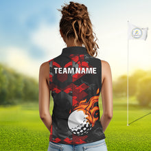 Load image into Gallery viewer, Black and Red Camo Flame Golf Ball Custom Womens Sleeveless polo shirts, golf top for ladies NQS10100