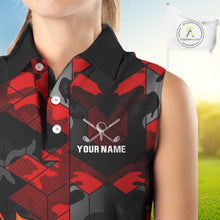 Load image into Gallery viewer, Black and Red Camo Flame Golf Ball Custom Womens Sleeveless polo shirts, golf top for ladies NQS10100