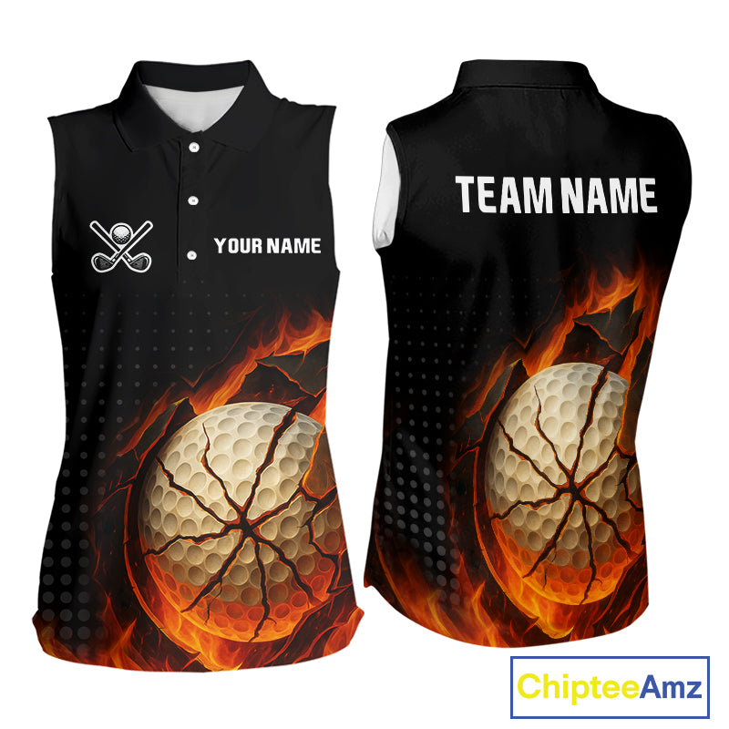 Flame Broken Golf Ball Women Sleeveless golf polo shirt, personalized cool golf outfit for ladies NQS10101