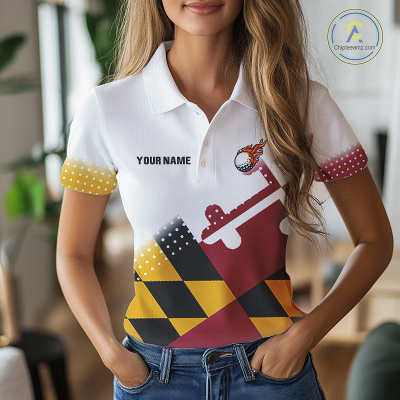 Maryland Flag Women golf polo shirt Custom patriotic golf outfit for ladies NQS10105